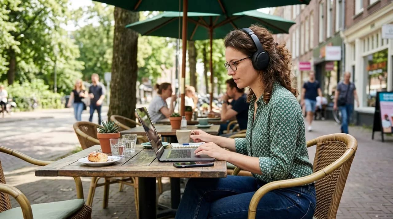 Virtual assistant working remotely on a laptop