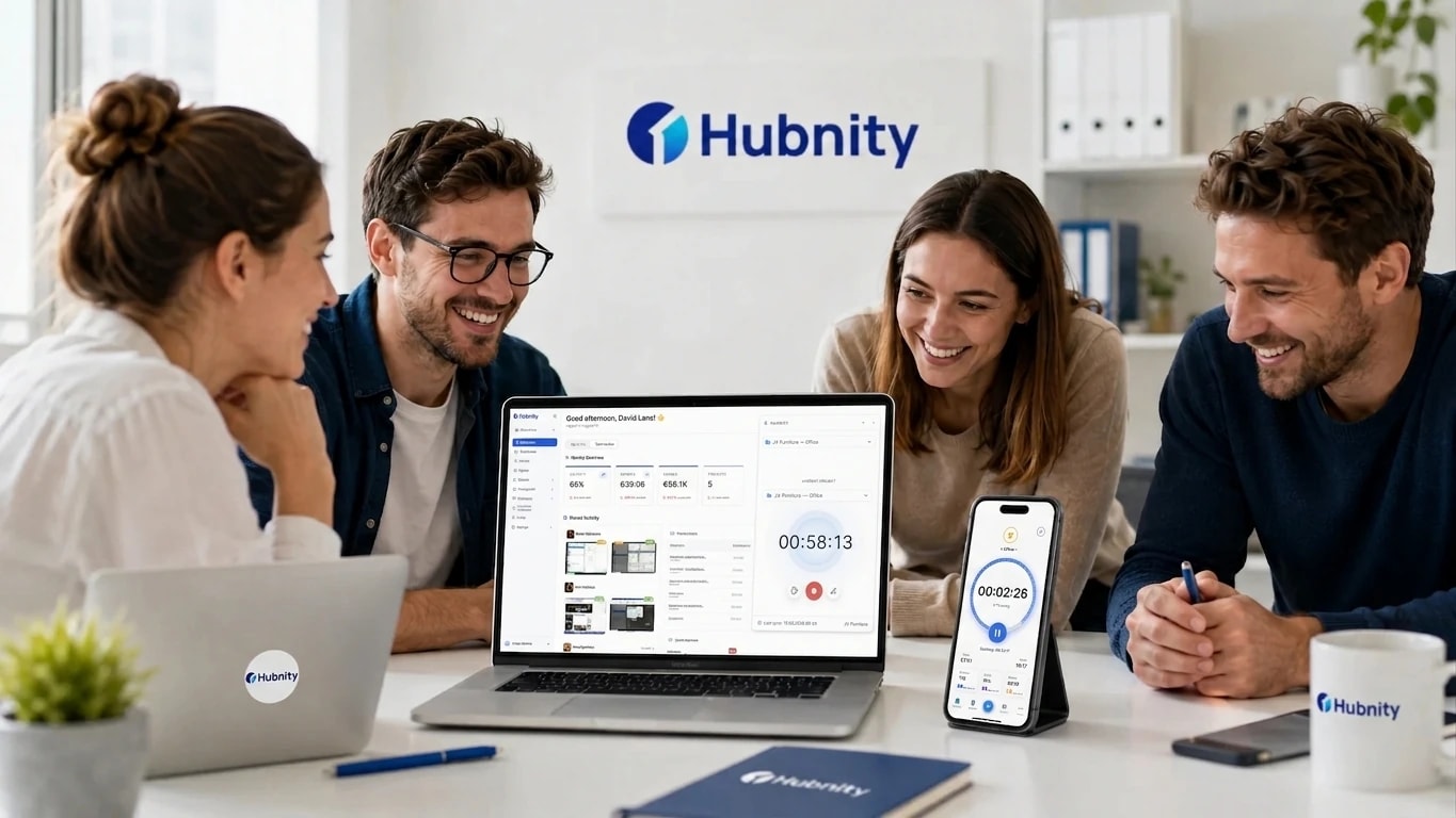 Hubnity team using connected time tracking tools