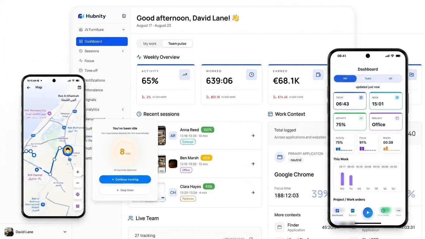 Hubnity remote workforce interface