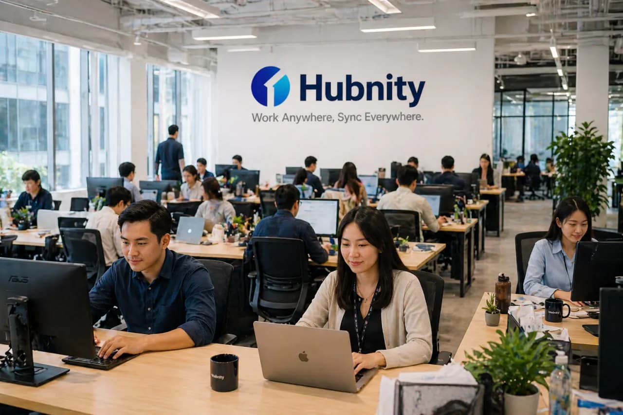 Teams of different business sizes collaborating with Hubnity