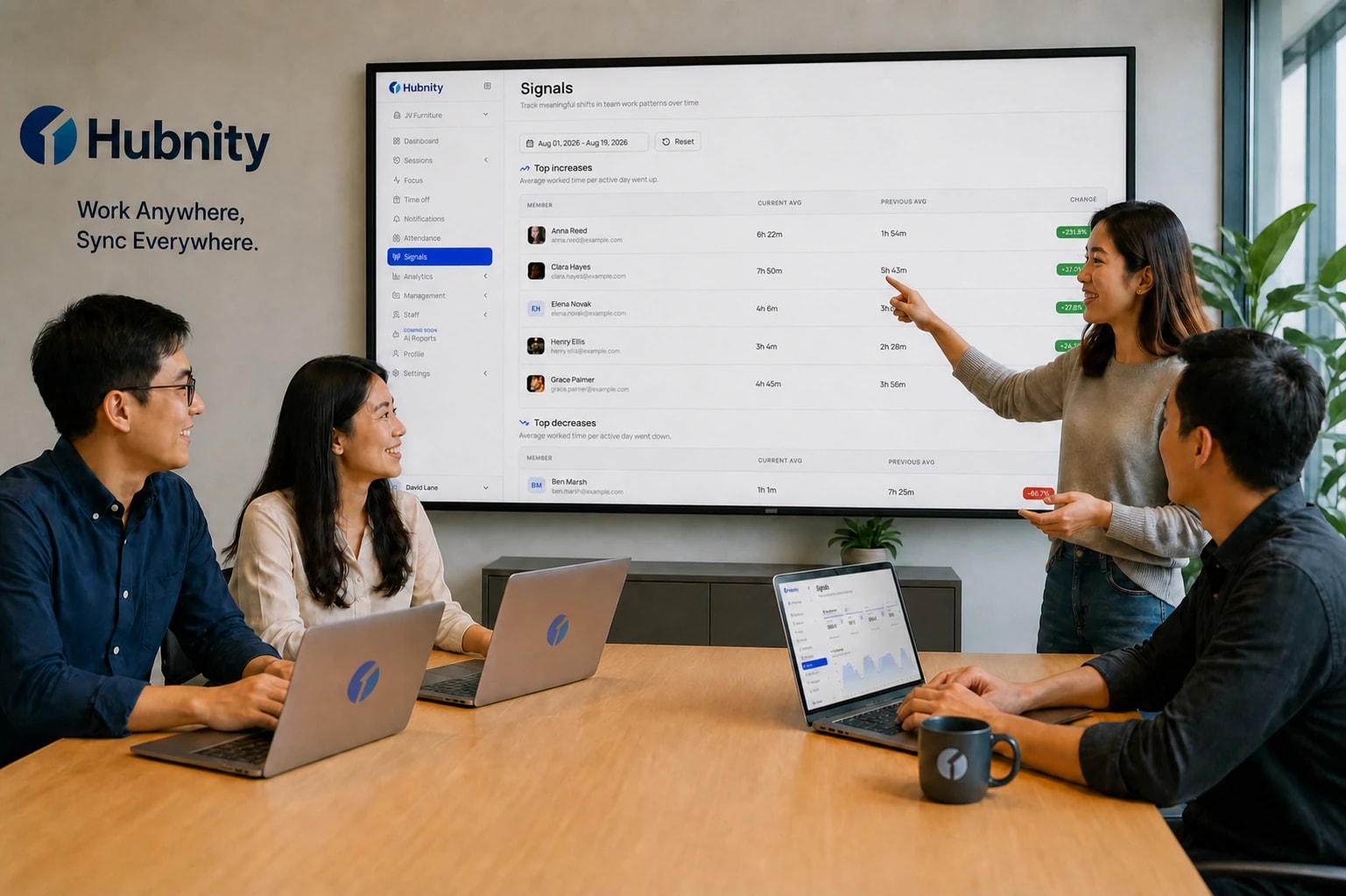 Project managers reviewing team capacity and deadlines in Hubnity