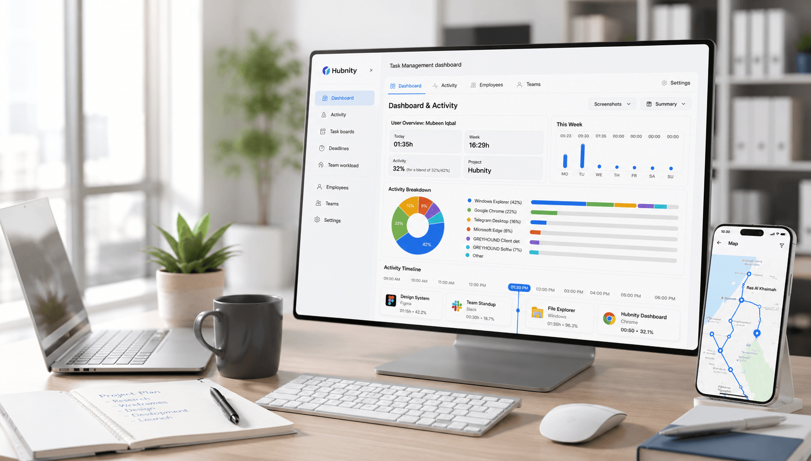 Task management workspace showing task boards, deadlines, and team progress